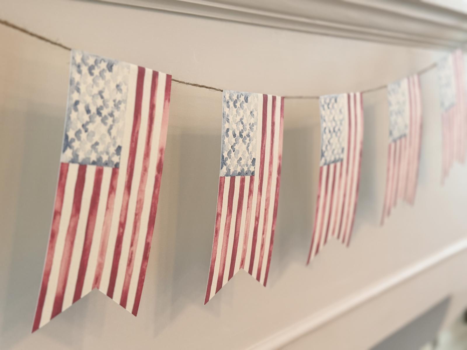 America Flag Watercolor Painting Banner